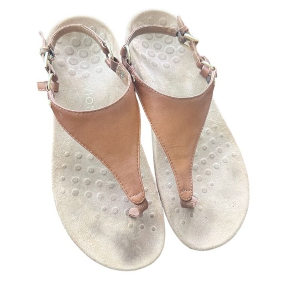 Vionic Kirra Sandals Sz 9 Brown Leather Thong Backstrap‎ Arch Support